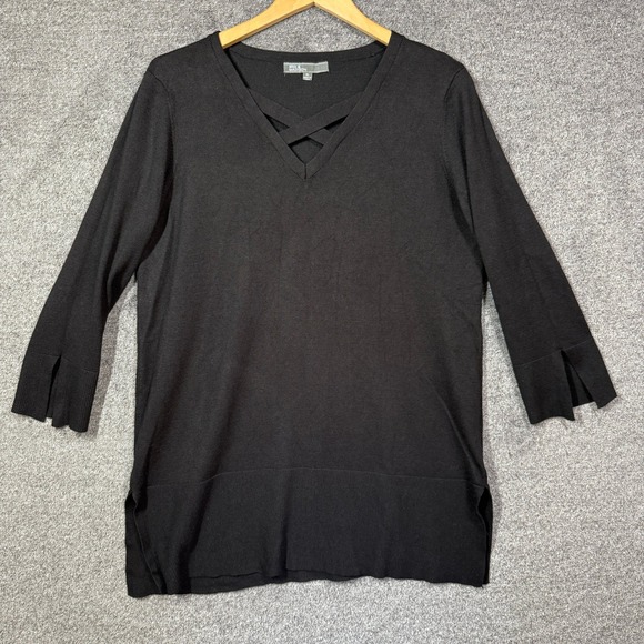 89th & Madison Sweaters - 89th & Madison Top Womens XL Black Crisscross V-Neck 3/4 Sleeve Knit Sweater